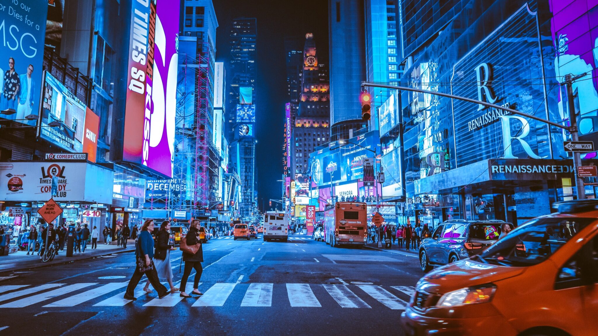 New York streets bustling with people and cars