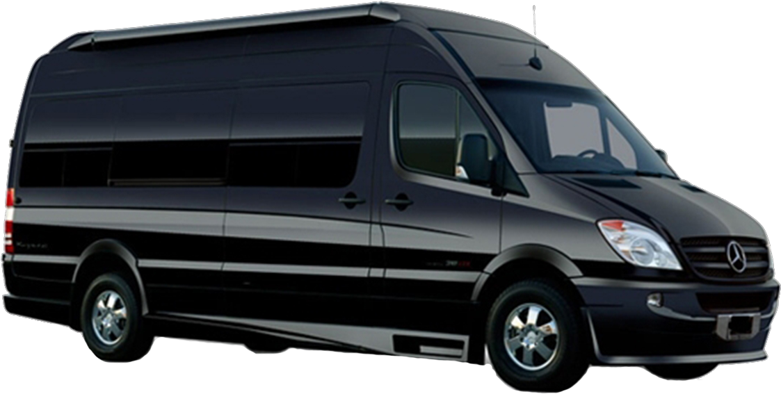 A black Mercedes shuttle van