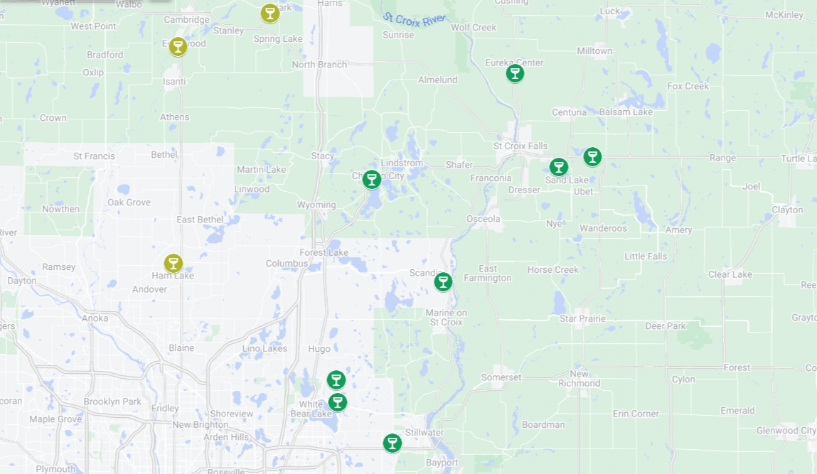 Vineyards North East of the Twin Cities recommended for tasting tours.