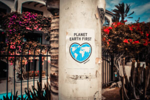 Sign reminding us to think and plan sustainably
