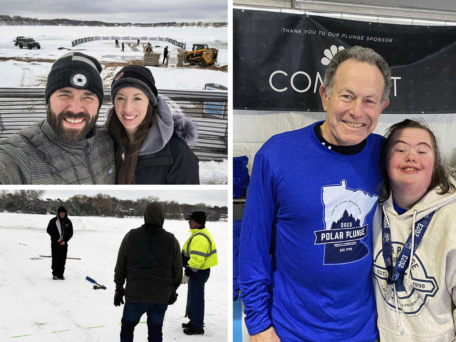 Executive Transportation owners and staff setting up the Polar Plunge site in Eden Prairie last week.