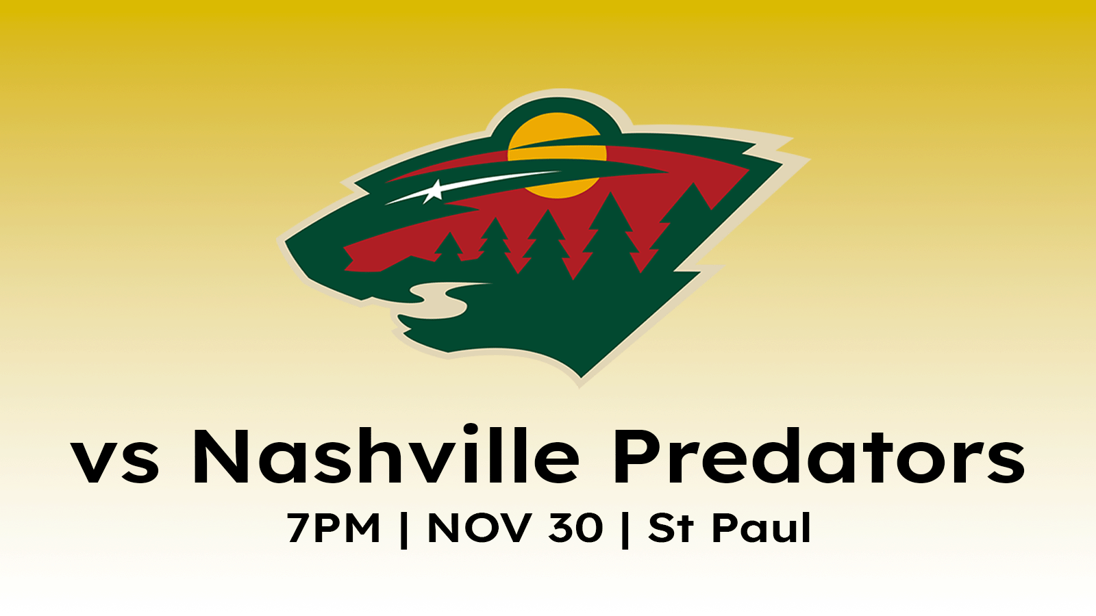 Nashville Predators vs Minnesota Wild 7pm on November 30, 2024 at Xcel Energy Center in St Paul MN