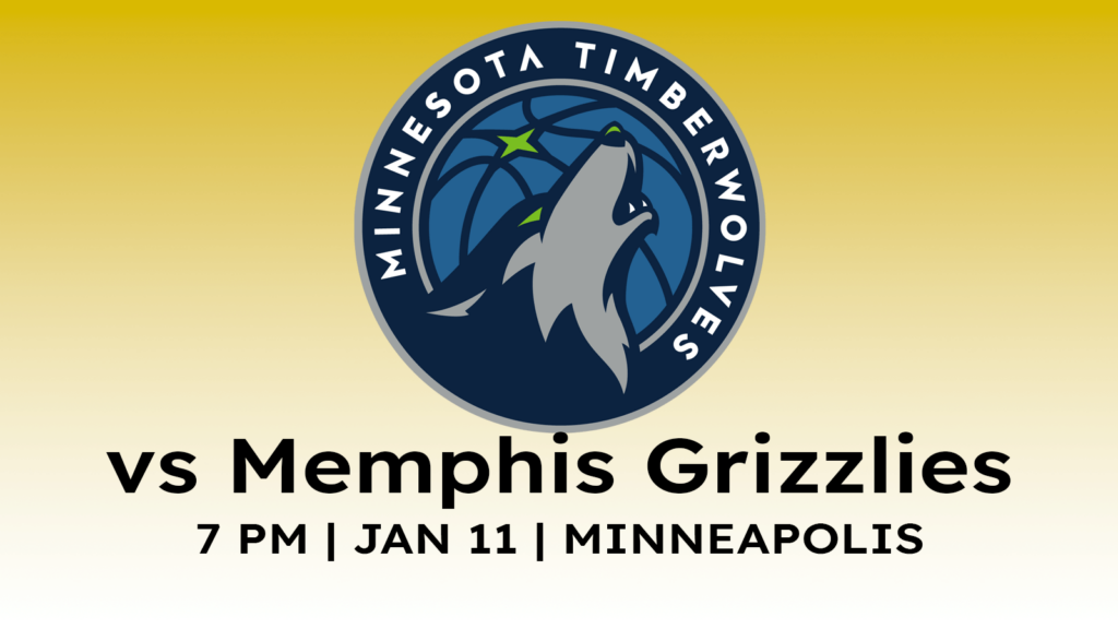 Memphis Grizzlies vs Minnesota Timberwolves at 7 pm January 11, 2024 at Target Center in Minneapolis.