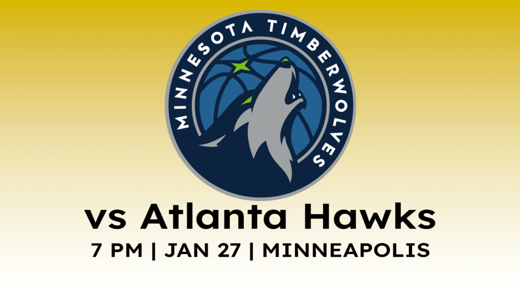 Atlanta Hawks vs Minnesota Timberwolves 7 pm January 27, 2025 at Target Center in Minneapolis.