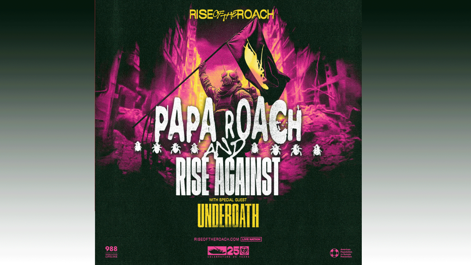 Papa Roach teams up with Rise Against and Underoath for the first time for the Rise of the Roach Tour, coming to the Xcel Energy Center in Saint Paul on April 13, 2025.