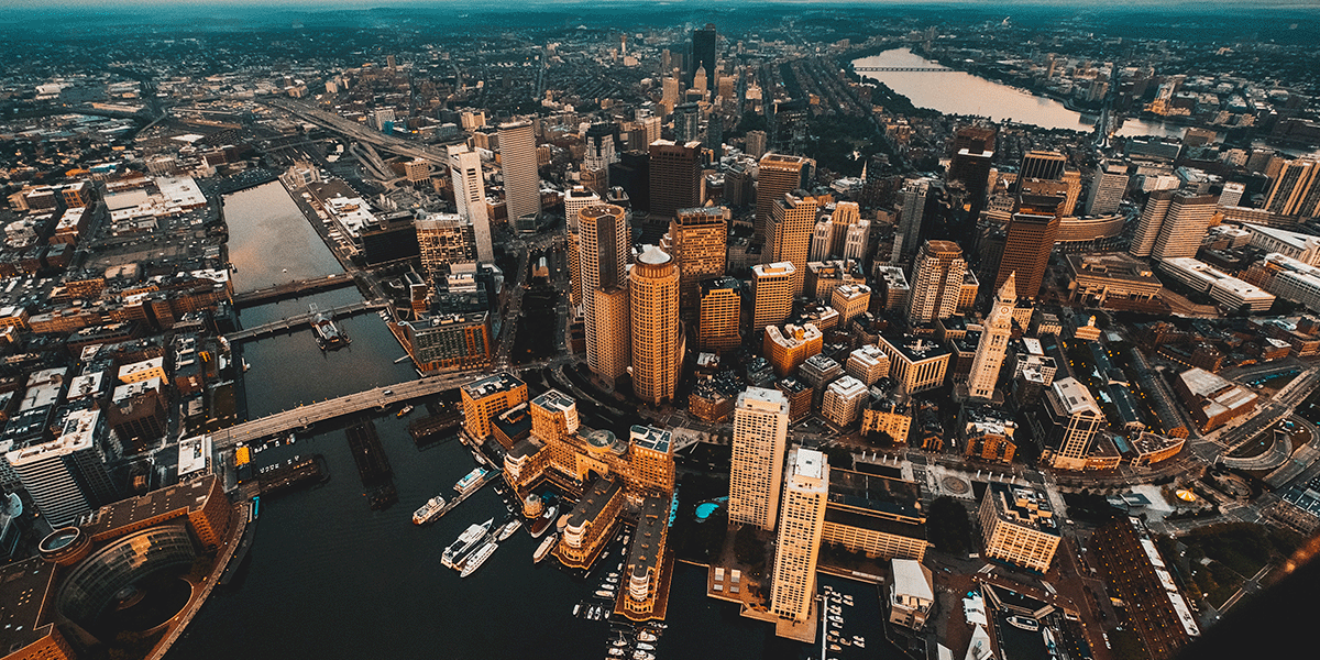 Aerial view over downtown Boston