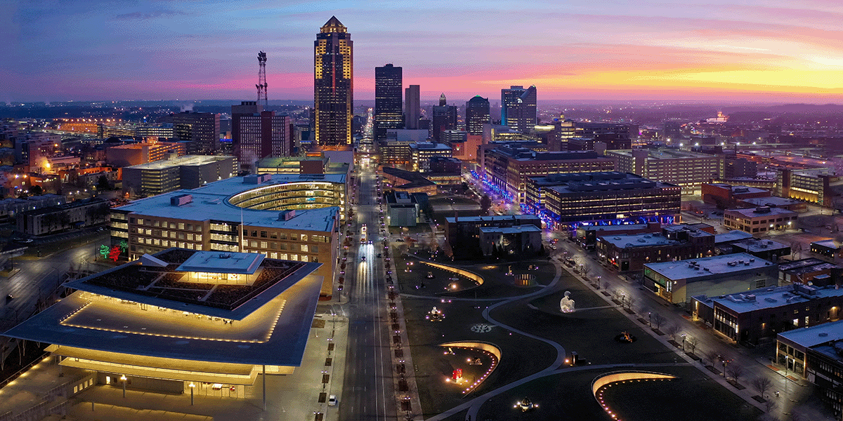 Overlooking Des Moines at sunrise.