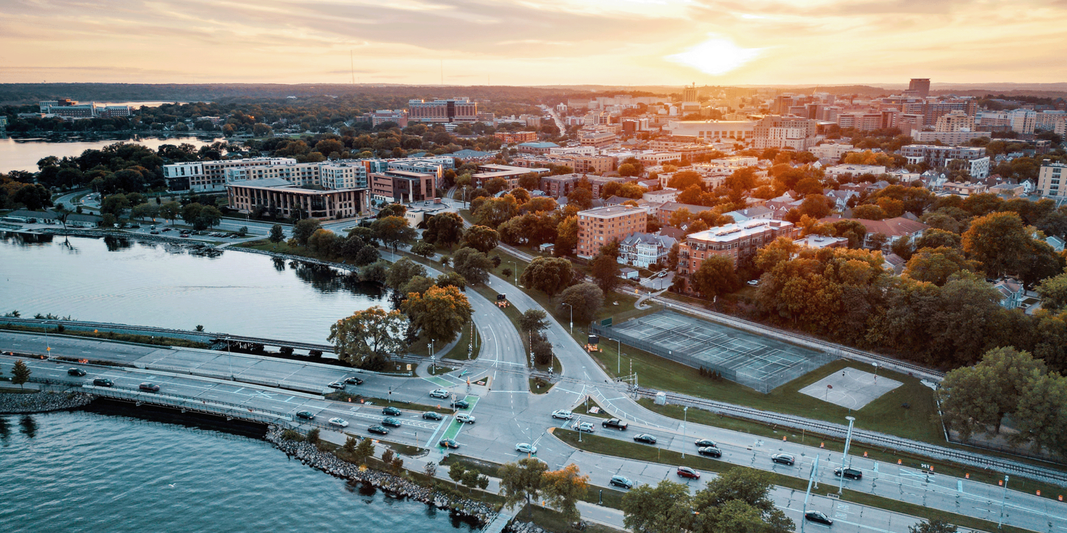 Aerial view over Madison Wisconsin