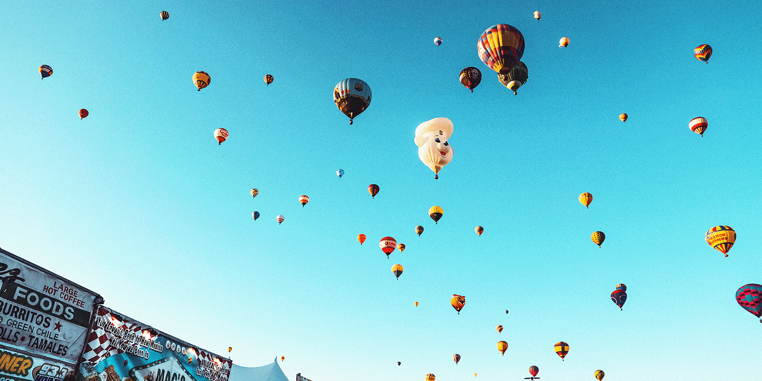 Balloons lift off above New Mexico.