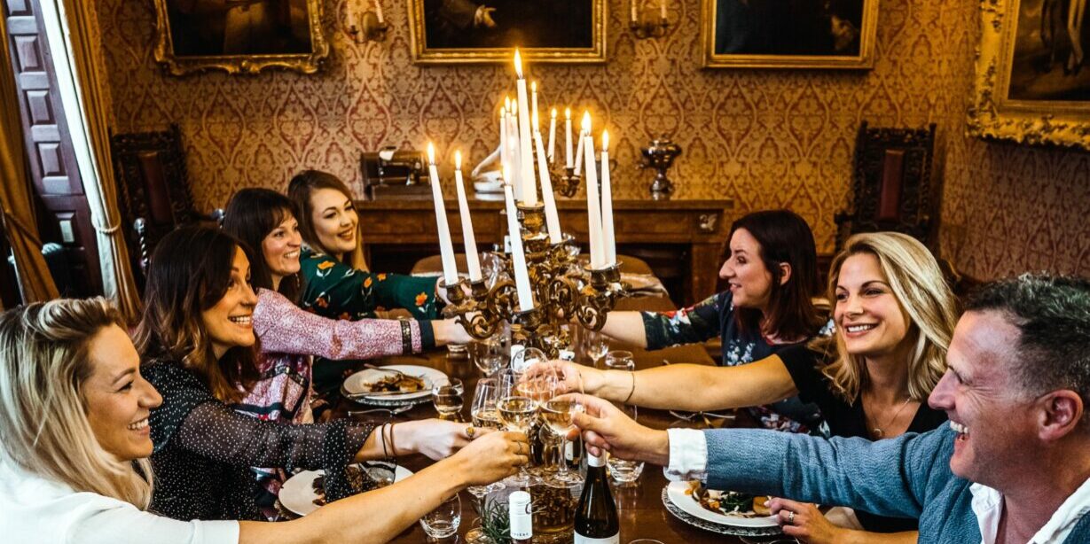 A group of people sharing dinner together on a night out