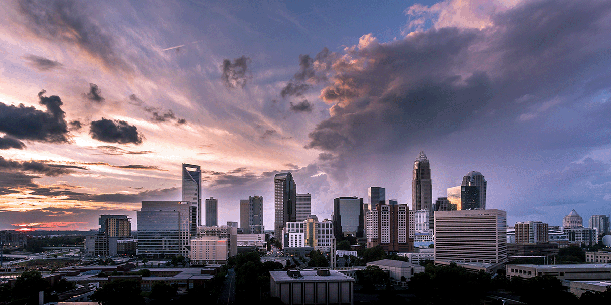 Looking out over Charlotte, North Carolina in the early morning light.