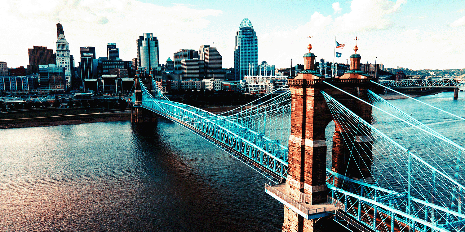 View of downtown Columbus across the bridge