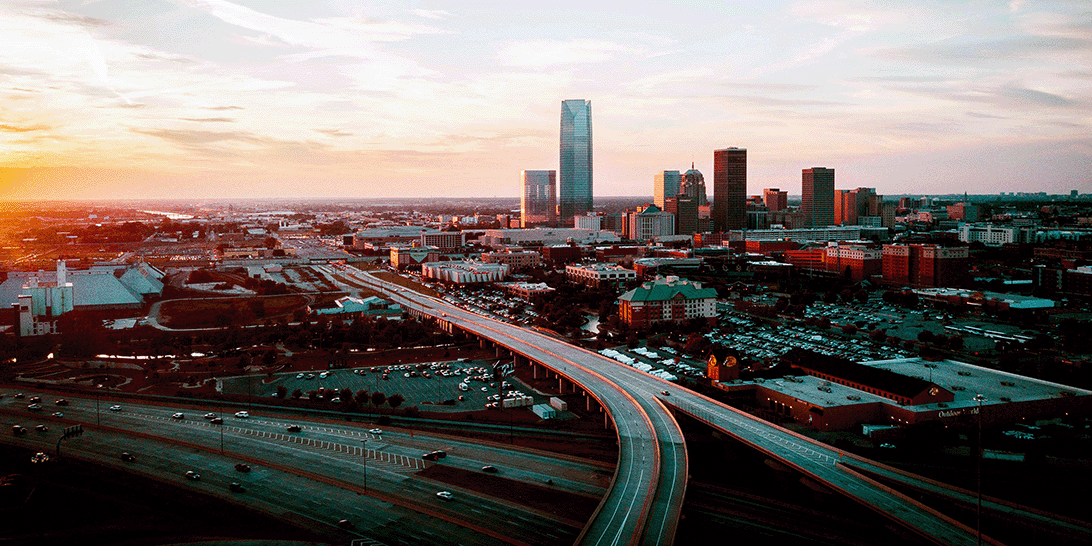 Oklahoma City at sunset is a complex metropolis in America's heartland.