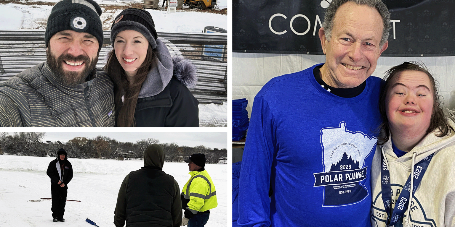 Executive Transportation owners and staff setting up the Polar Plunge site in Eden Prairie last week.