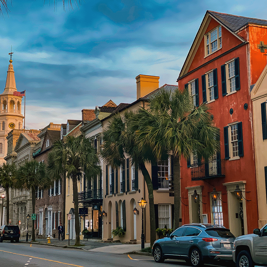 Colorful buildings in the historic district of Charleston.