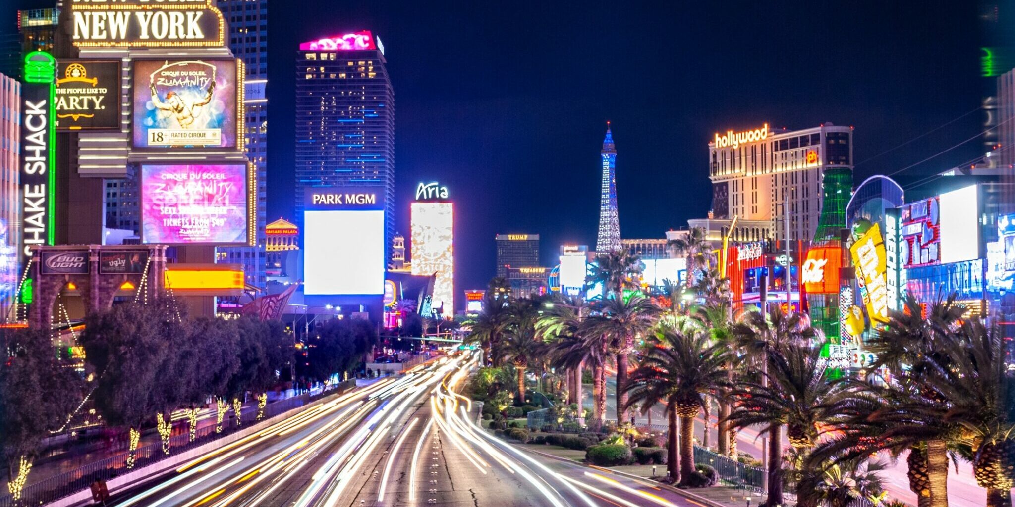 Bright lights and signs over the Las Vegas strip